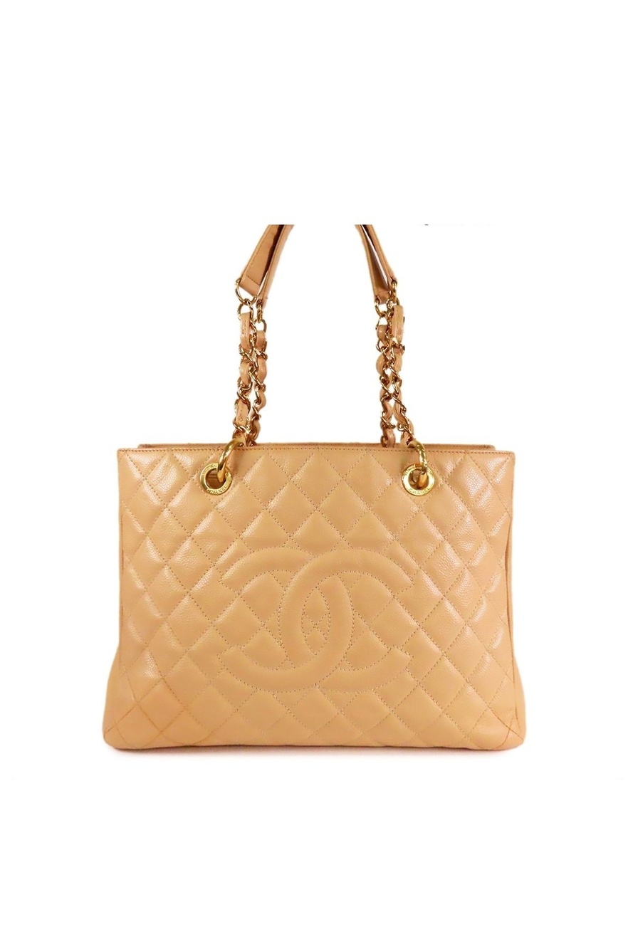 Chanel Grand Shopping Tote GST Beige Gold Caviar Leather Shoulder Bag